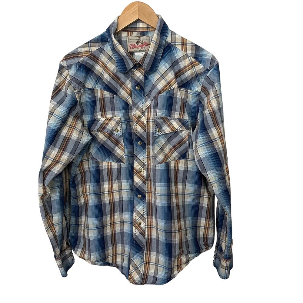 Wrangler Retro Men's Pearl Snap Western Shirt Large Long Sleeve Plaid‎ Cowboy
